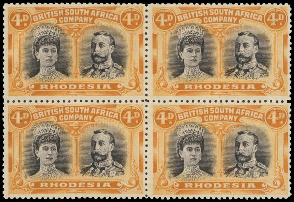 4d brown-purple and orange SG 139 block, positions 18-24 mint