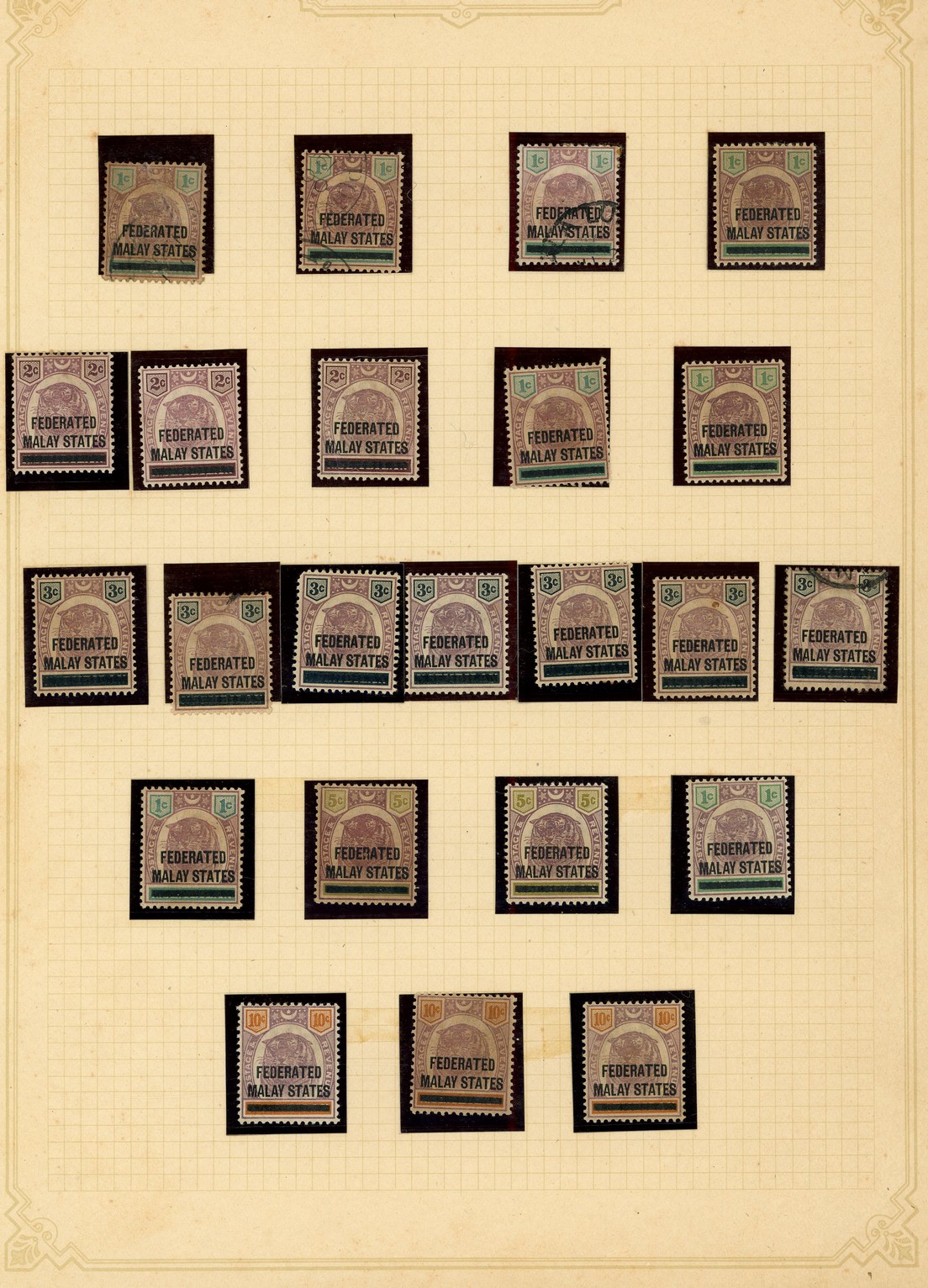 1900 overprints on Negri Sembilan and Perak collection (67) on leaves with mint set to $5, duplicated, much having brown...