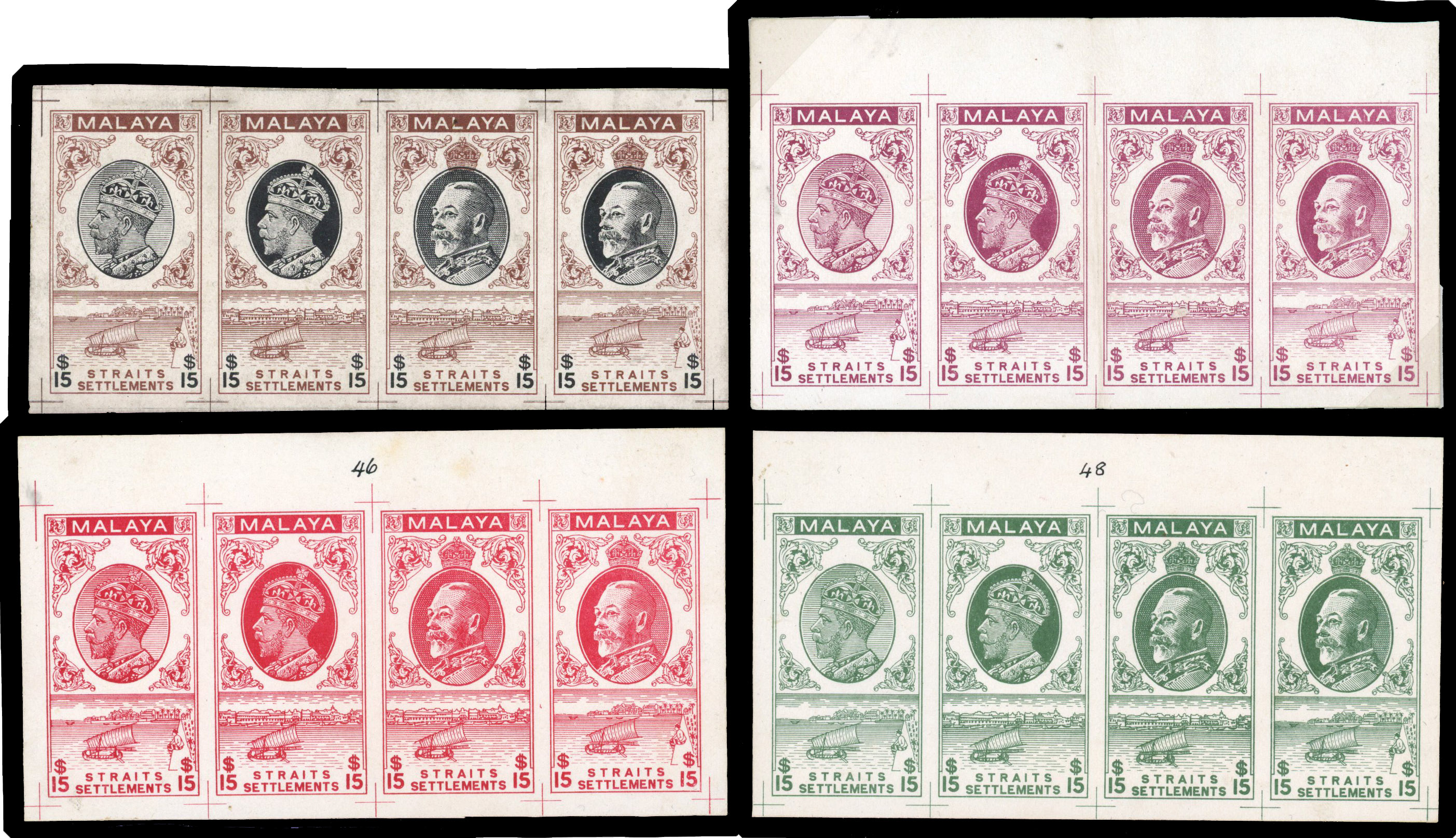 Straits Settlements 1933-34 Survey Department $15 essays x4