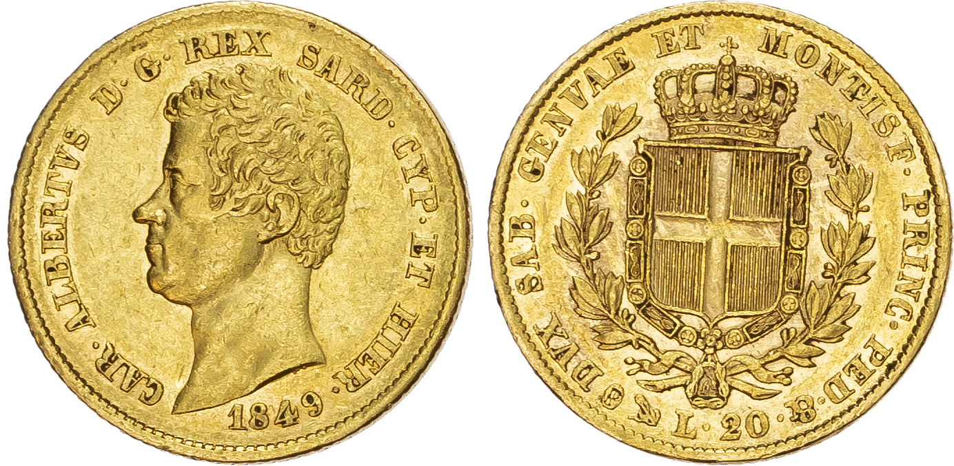 Italy, Carlo Alberto (1831-1849), gold 20 Lire, 1849