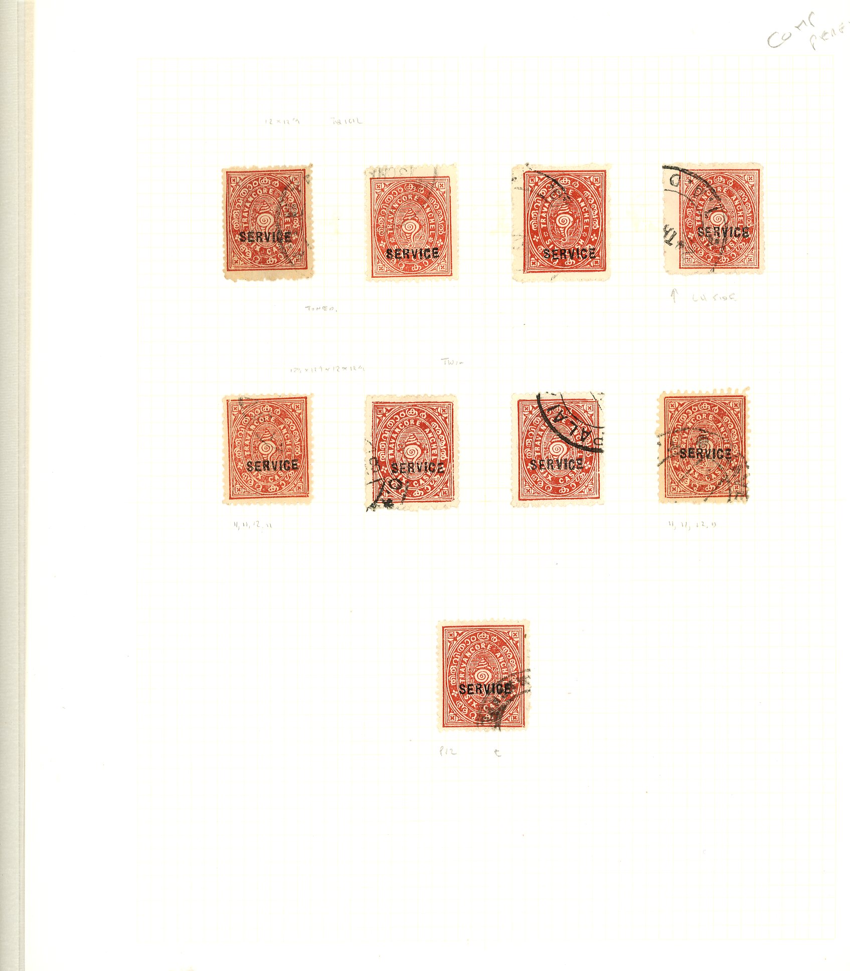 Travancore 1939-4 Officials 6ca and 3/4ch collection