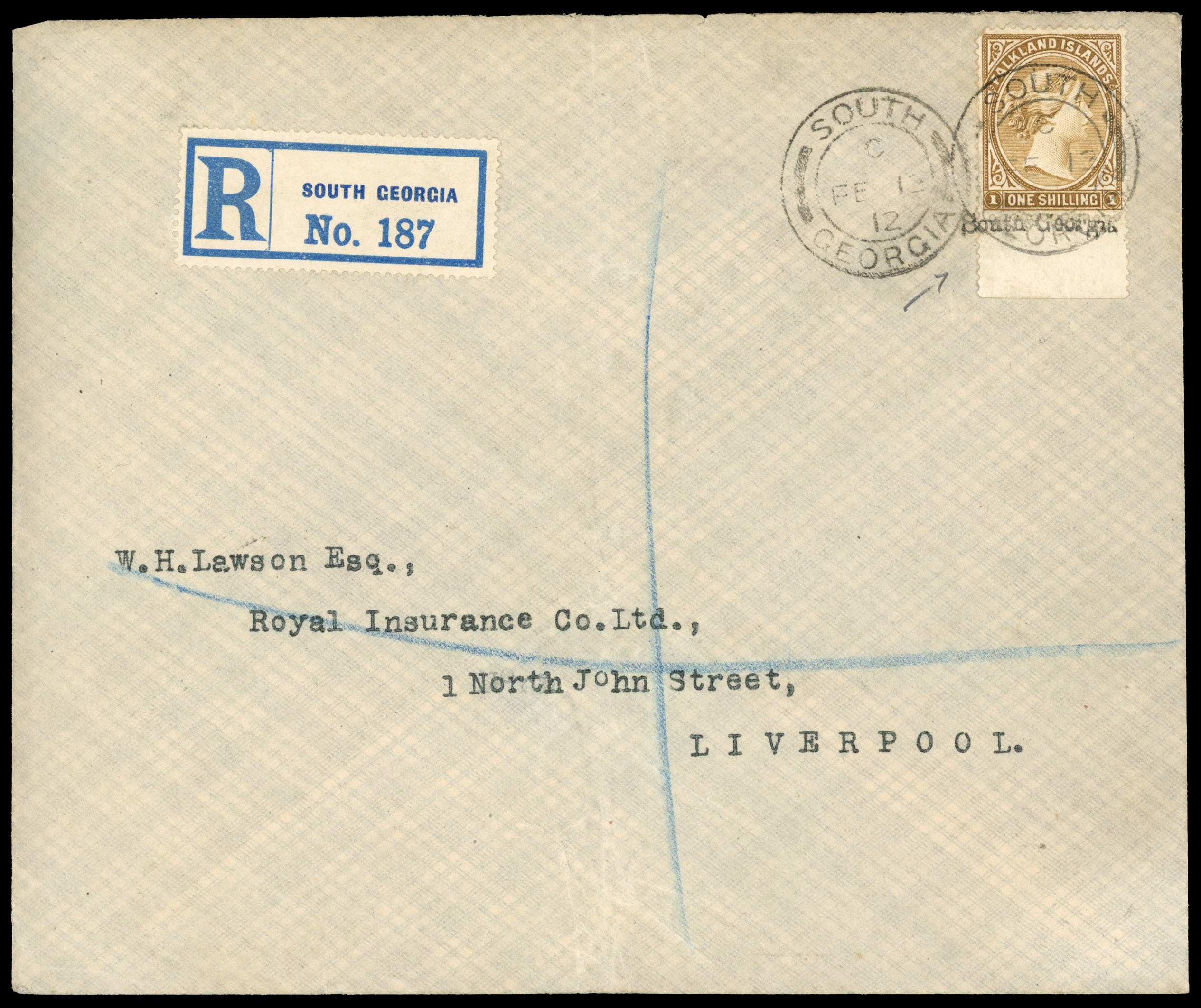 Falkland Island Dependencies South Georgia cover to Liverpool franked by QV 1/- SG Z12d