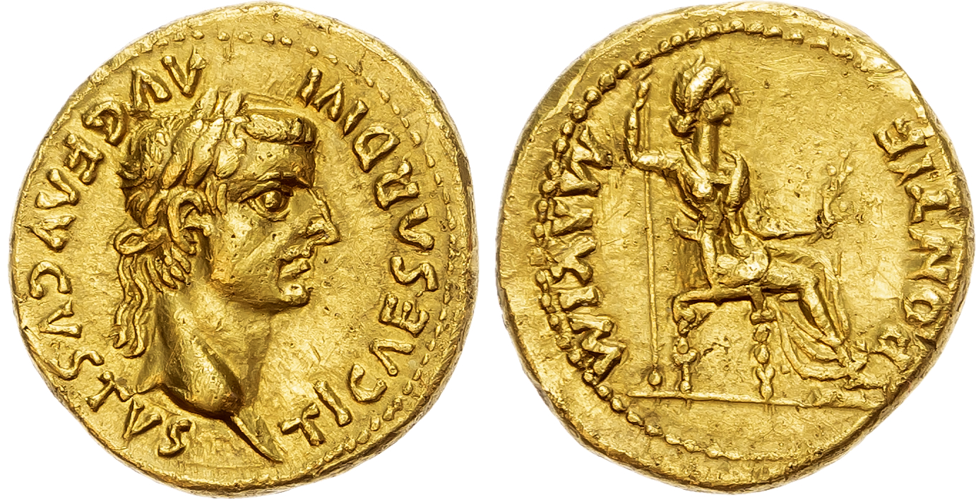 Tiberius (AD 14-37) AV Aureus, Lugdunum, 7.81g. 
