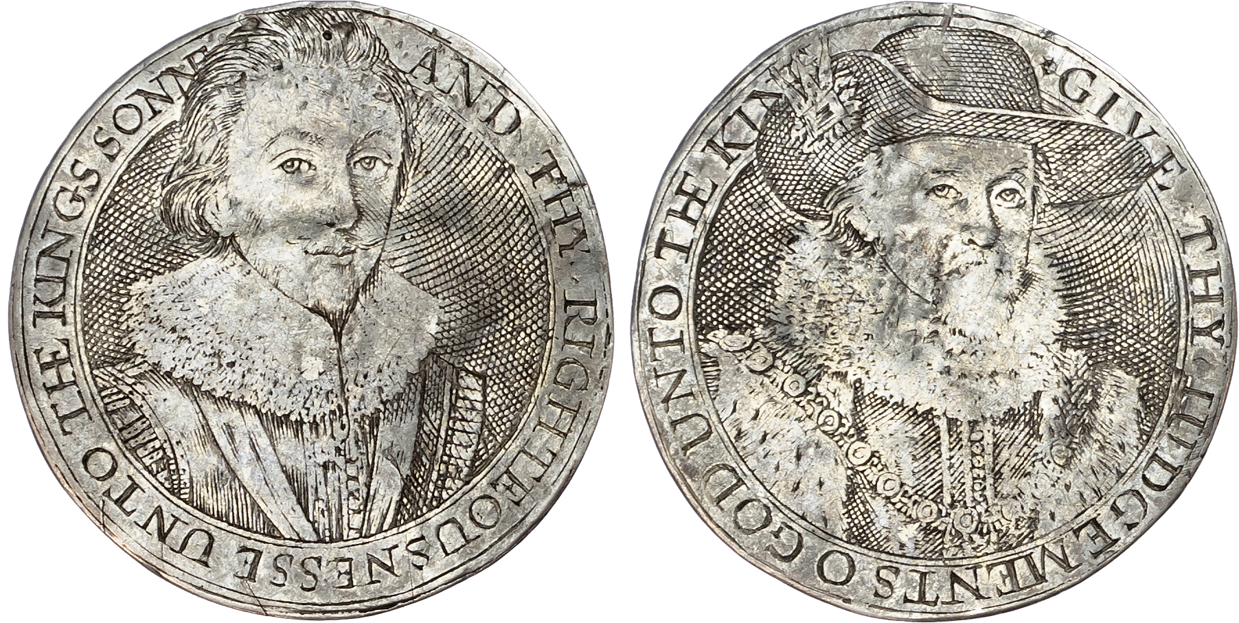 James I (1603-1625) and Prince Charles, silver counter (26mm/2.29gm), c. 1616-25, attributed to Simon de Passe.