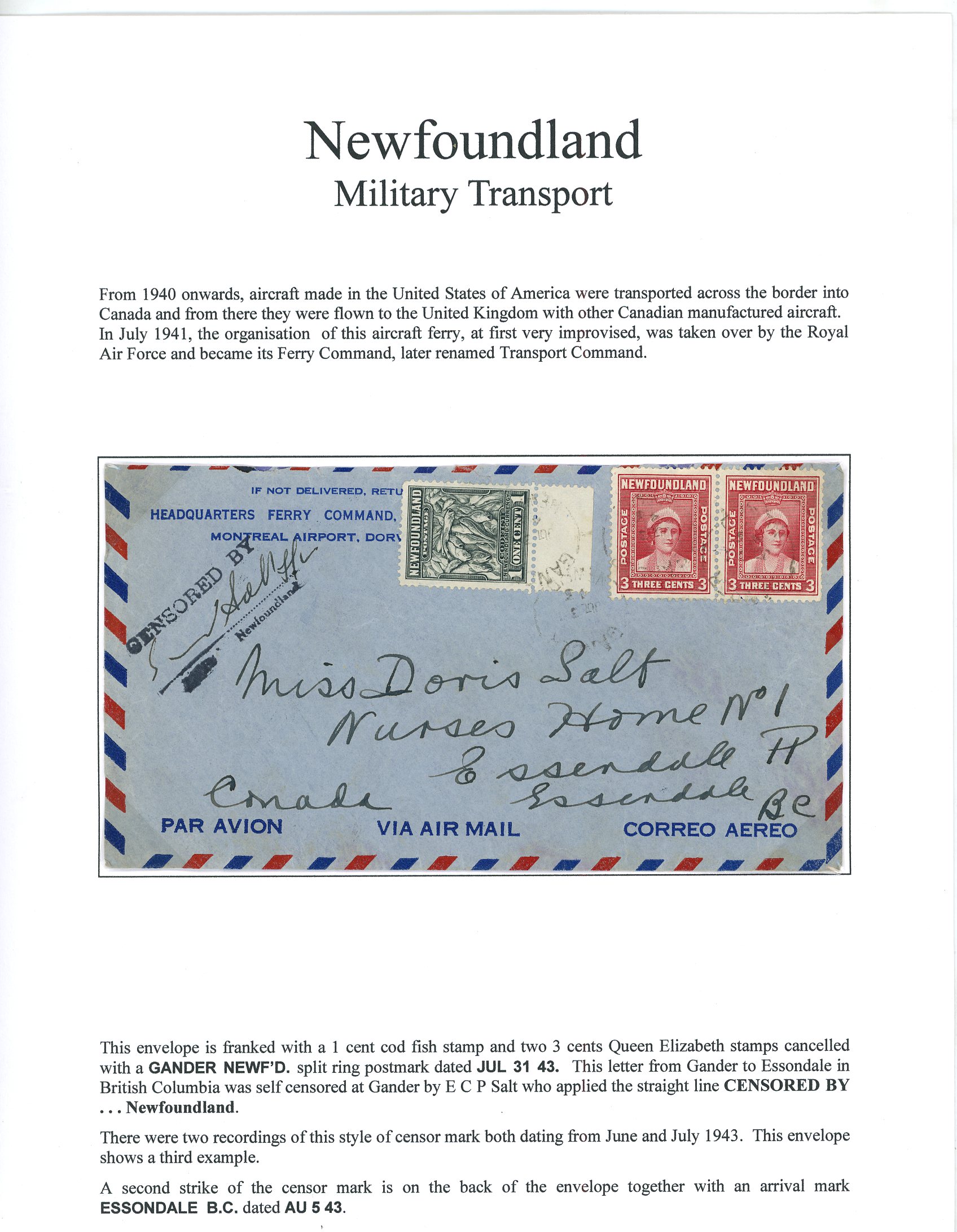 Newfoundland Military Postal History and related material...