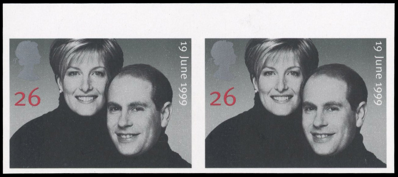 GB SG 2096a 1999 26p Royal Wedding imperforate pair mint
