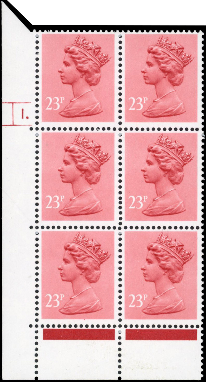 GB SG X965 23p in cylinder block of 6 17 pin perf variety mint