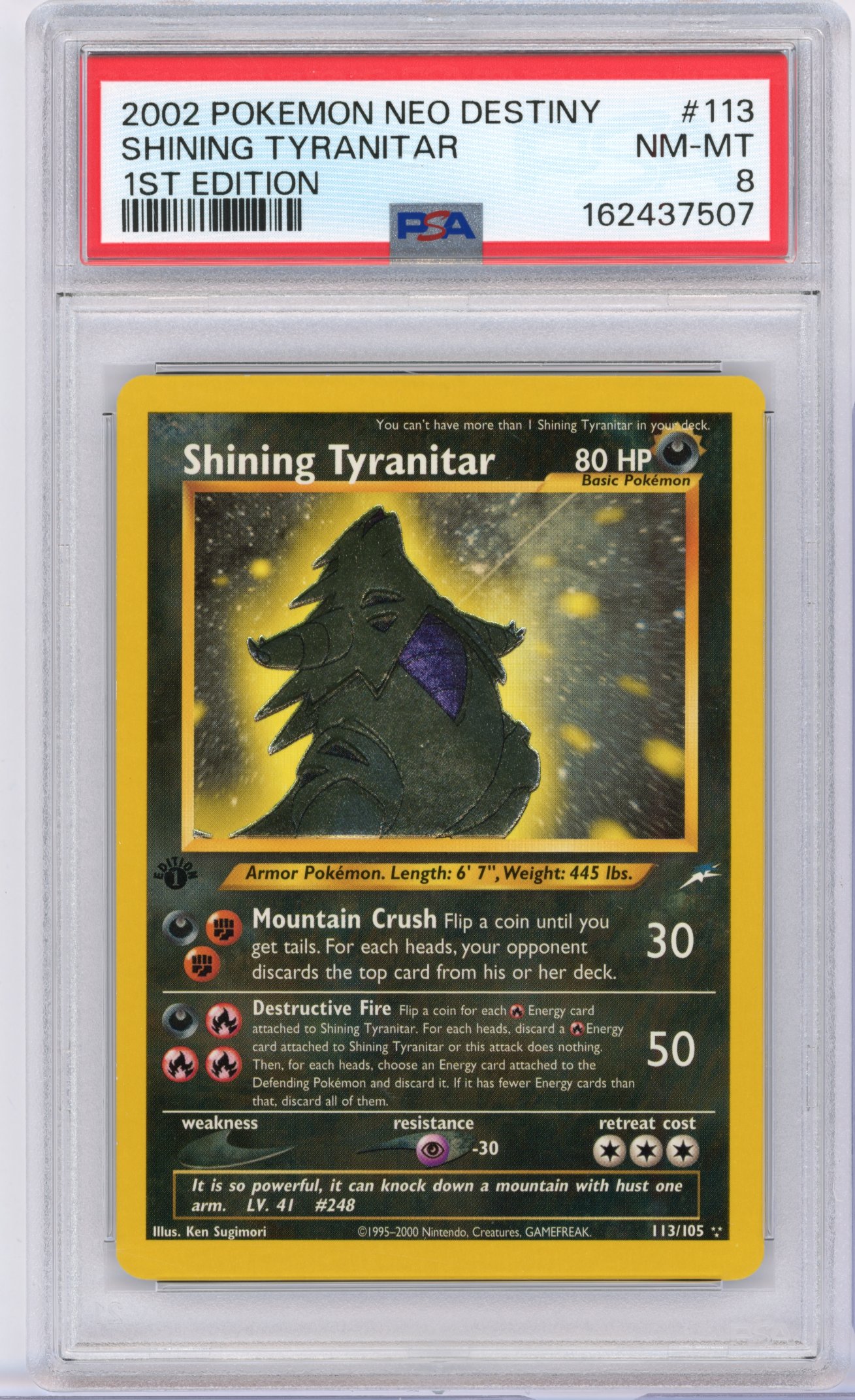 PSA 8 Shining Tyranitar #113 1st Edition Holo Neo Destiny