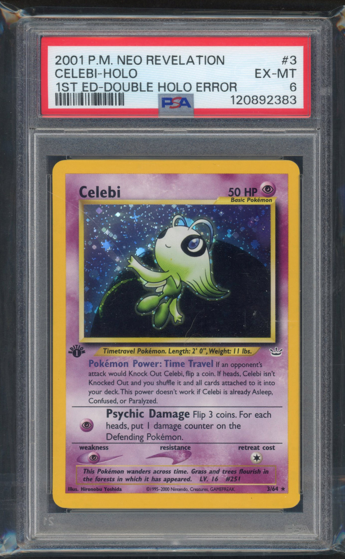 PSA 6 Celebi 1st Edition Double Holo Error - Neo Revelation #3