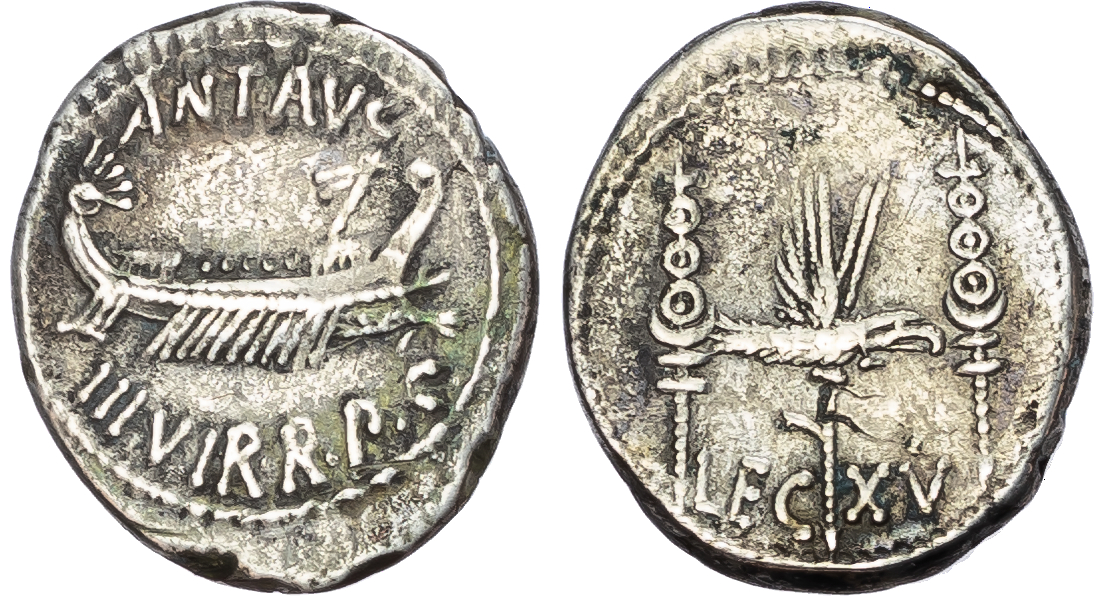 Mark Antony (Autumn 32 - Spring 31 BC) AR Denarius, Patrae (?), Legionary Issue, 3.33g. 