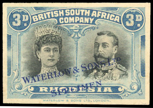 Rhodesia 1910-13 3d grey-black and dull blue printer's sample
