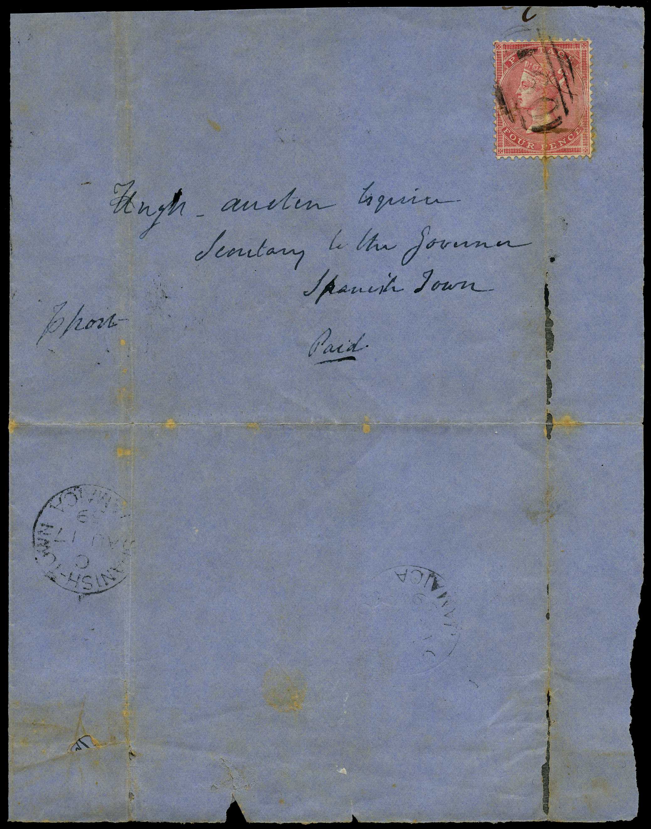 GB USED ABROAD: 1859 Ocho Rios “A60”...