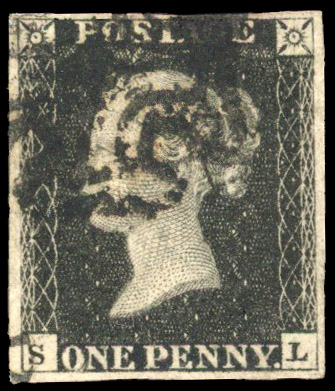 1840 1d Black Pl.9 (SL). Used watermark inverted four 