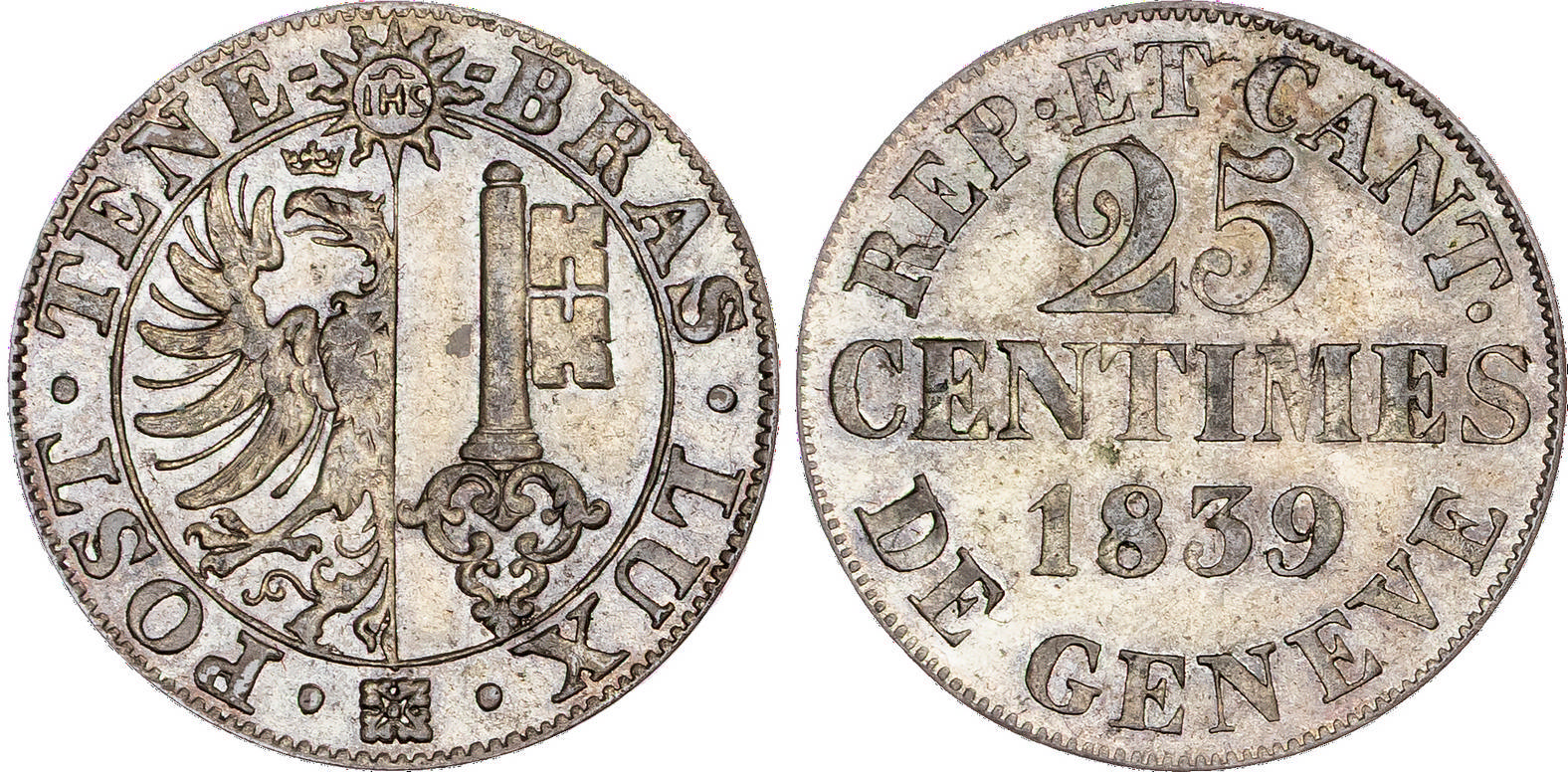 Switzerland, Geneva, silver 25 Centimes, 1835