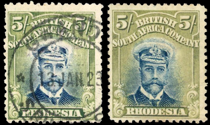 Rhodesia 5/- SG 239a shade varieties