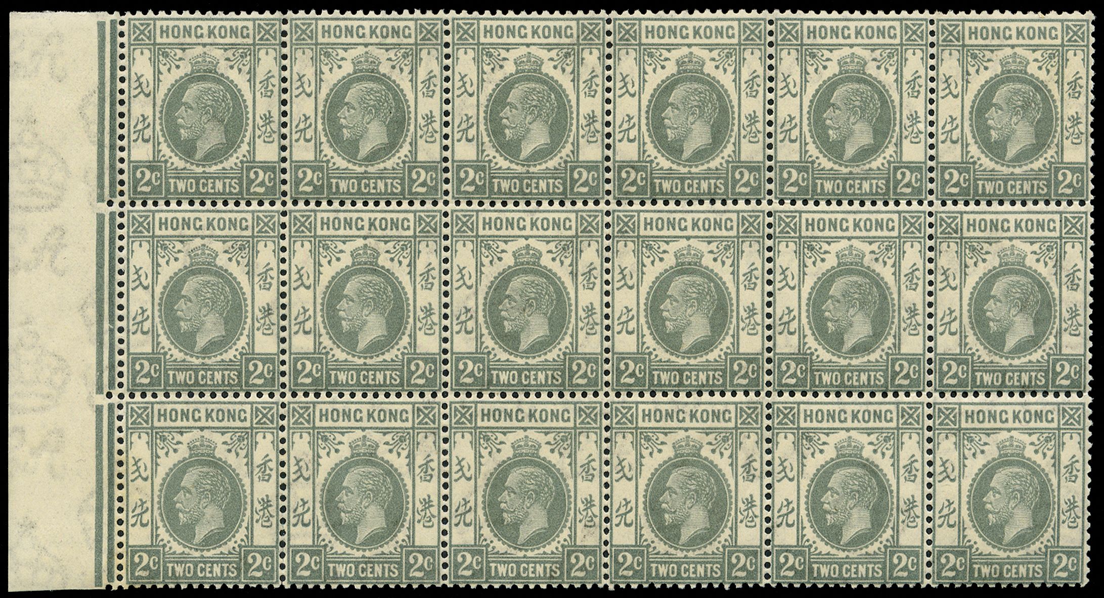 1921-37 2c grey, l/h marginal block of 18...