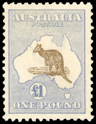 Australia 1915-28 3rd wmk £1 chocolate and dull blue mint  S.G. 44, £3,000