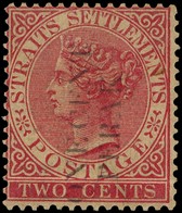 1887 1c on 2c pale rose with Type 27 surcharge in black, heavily toned o.g affecting the appearance. Faults including...