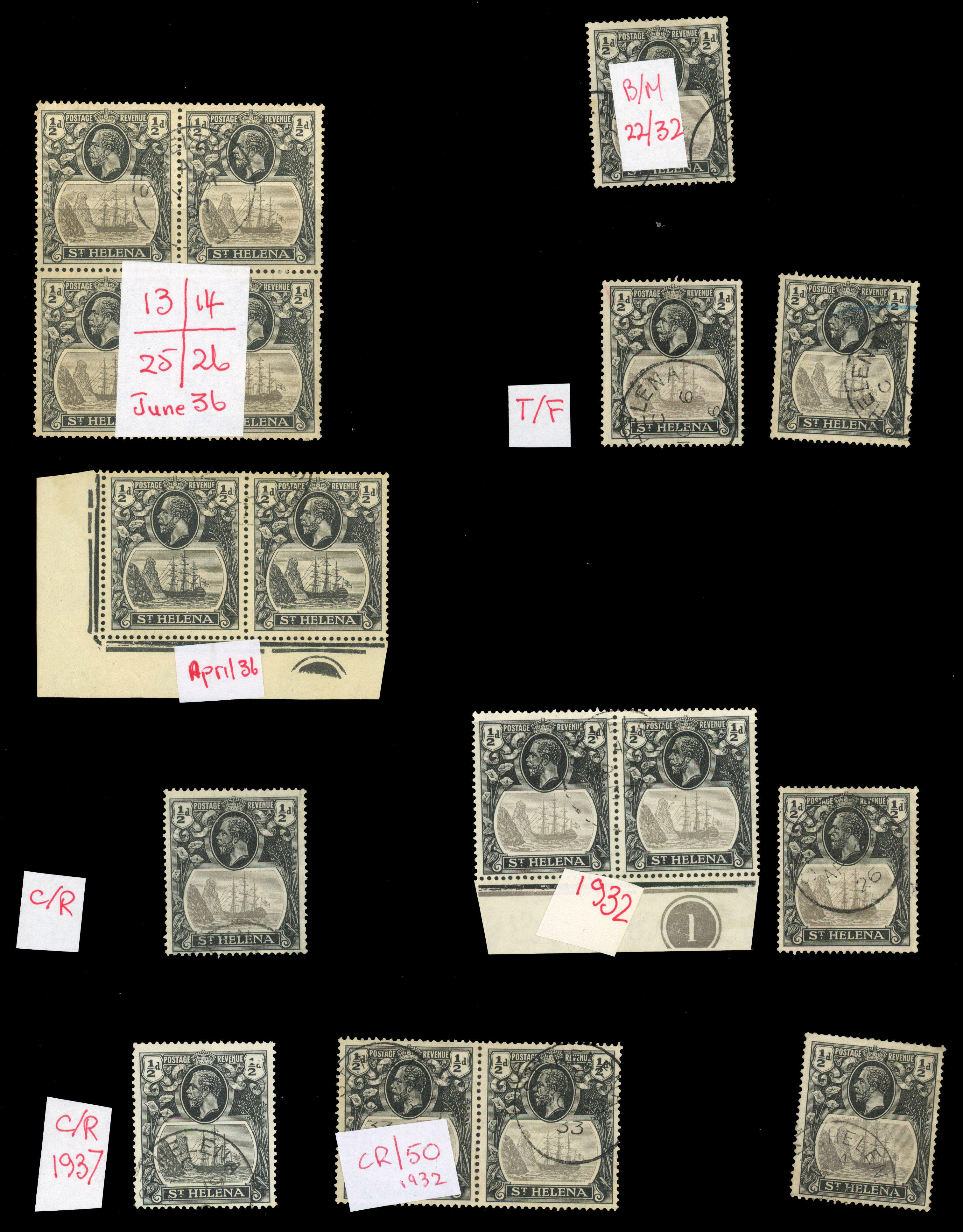 St Helena SG 97a/103da major varieties balance collection used