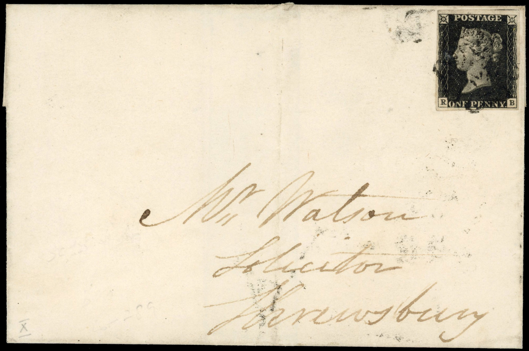 GB 1840 1d black Plate 10 RB recut 'R' on neat wrapper