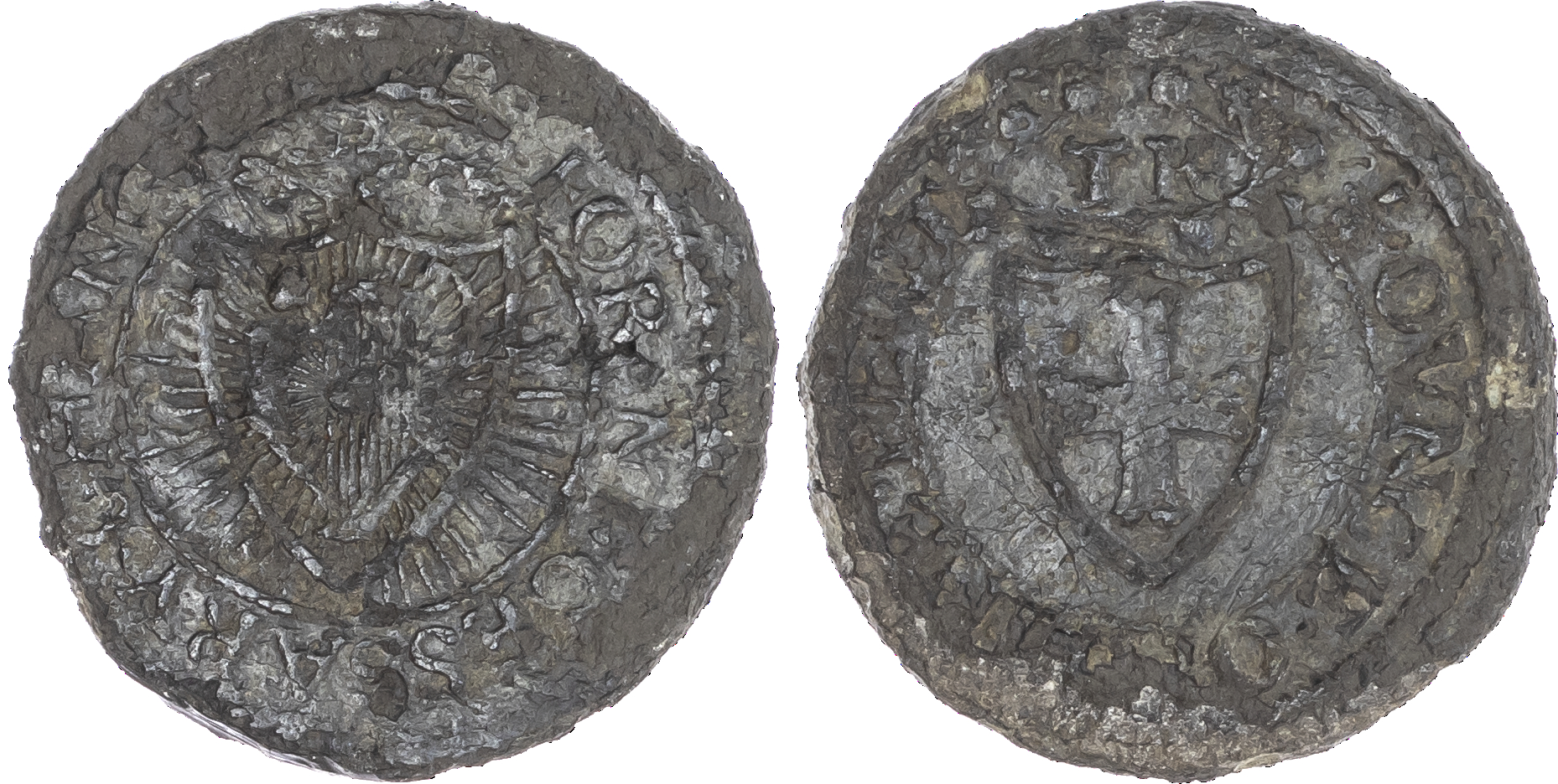 1654 Commonwealth of England. Pattern Farthing in Pewter. BMC 373. Circulated for only a fortnight in April 1654 before