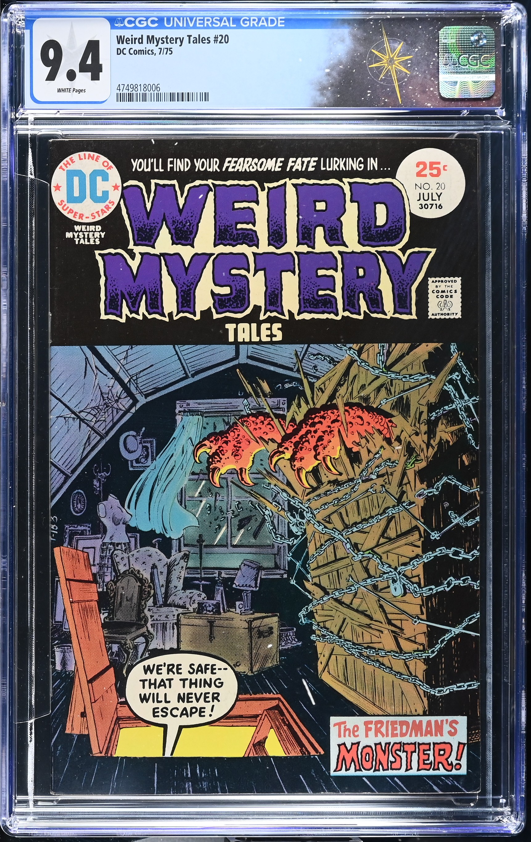 Weird Mystery Tales #20 CGC 9.4 Cover by Ernie Chan (DC Comics, 1975) White Pages