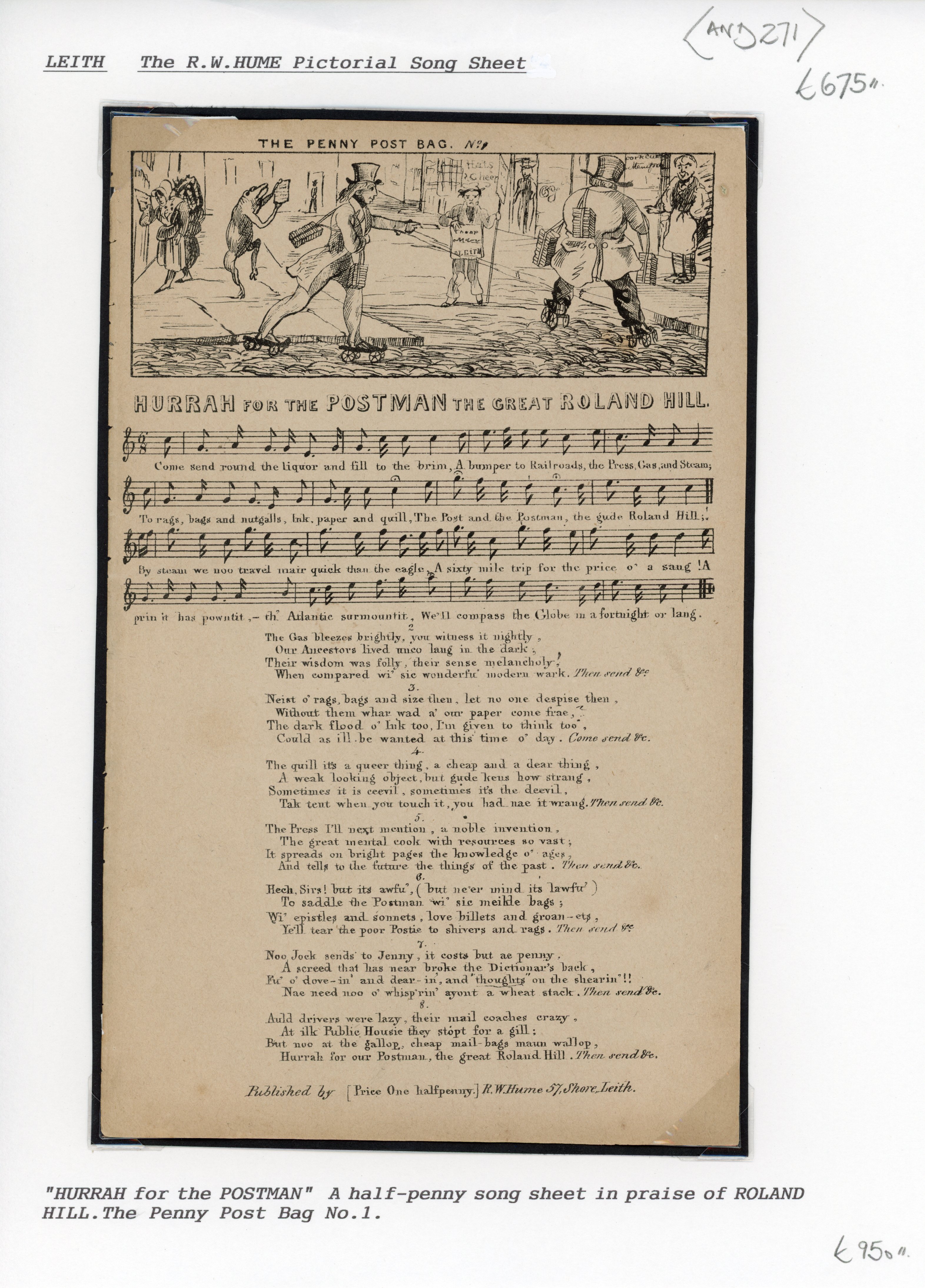 GB 1841 R.W. Hume "Musical" half-penny song sheet