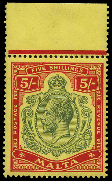 1917 5/- green and red on yellow paper...