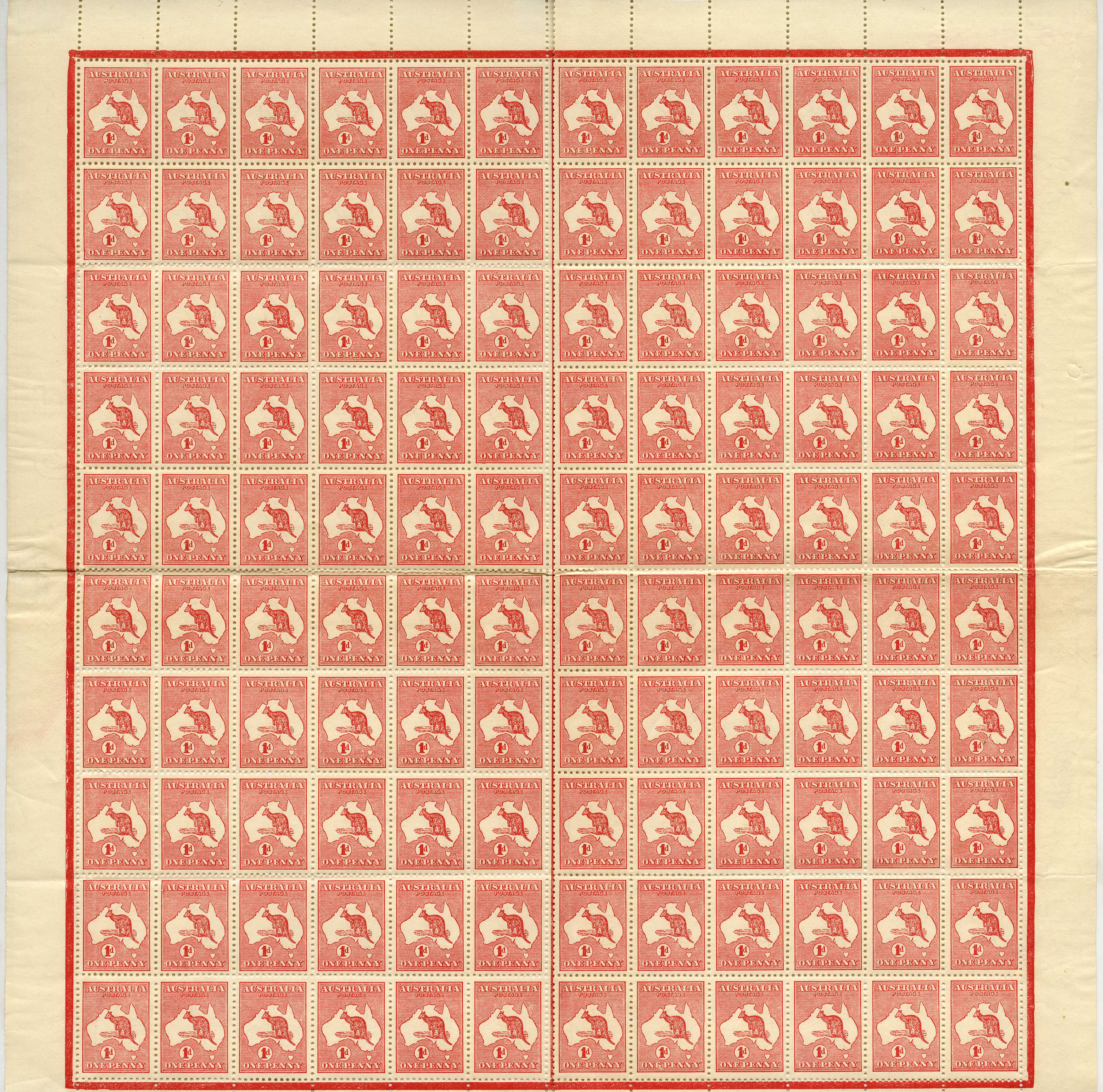 1913 1d red (Die 1) in complete sheet of...