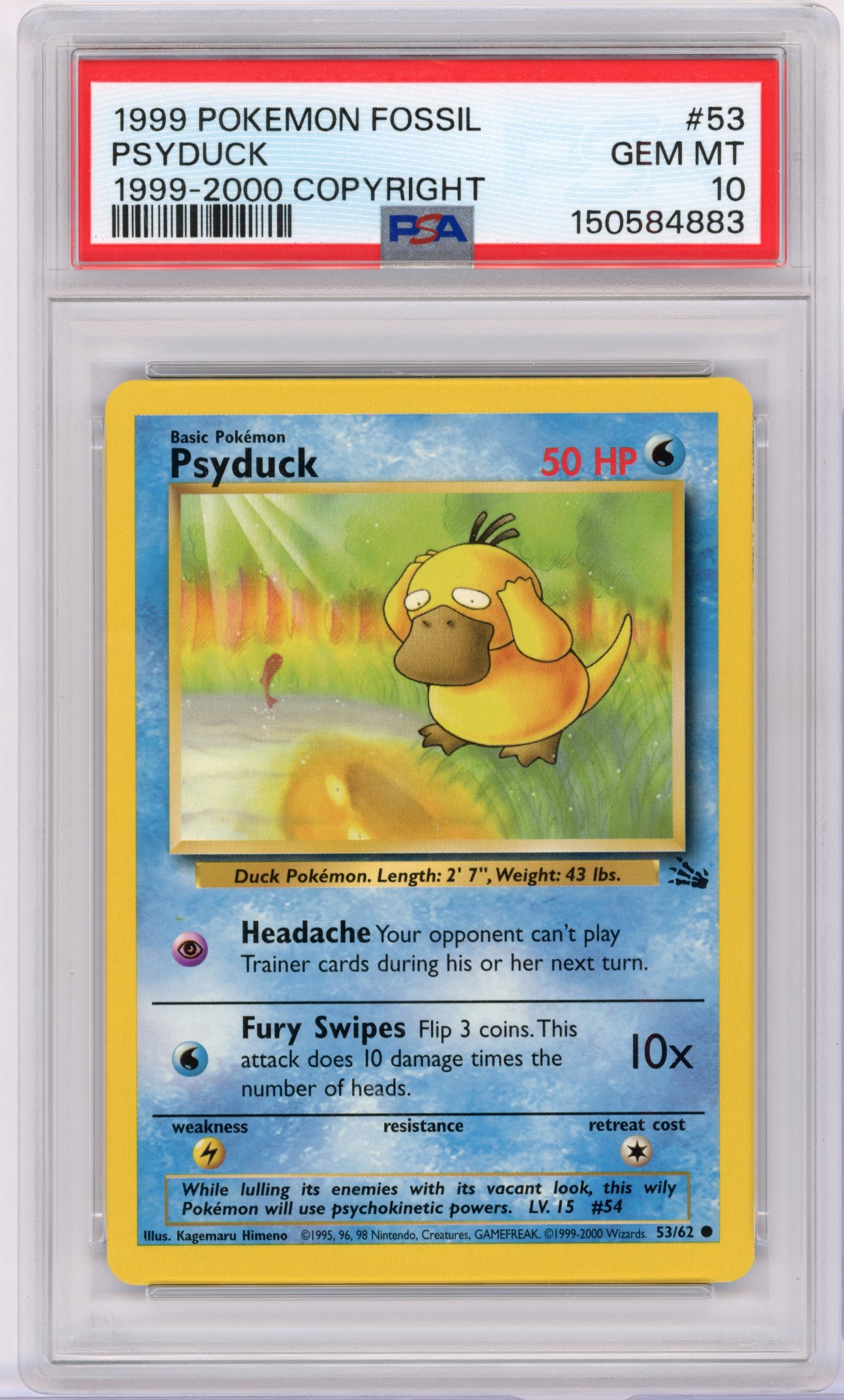 PSA 10 Psyduck #53 Fossil 1999-2000 Date