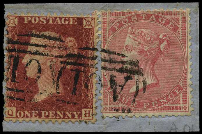 GB USED ABROAD: 1857 1d rose-red and 4d rose...