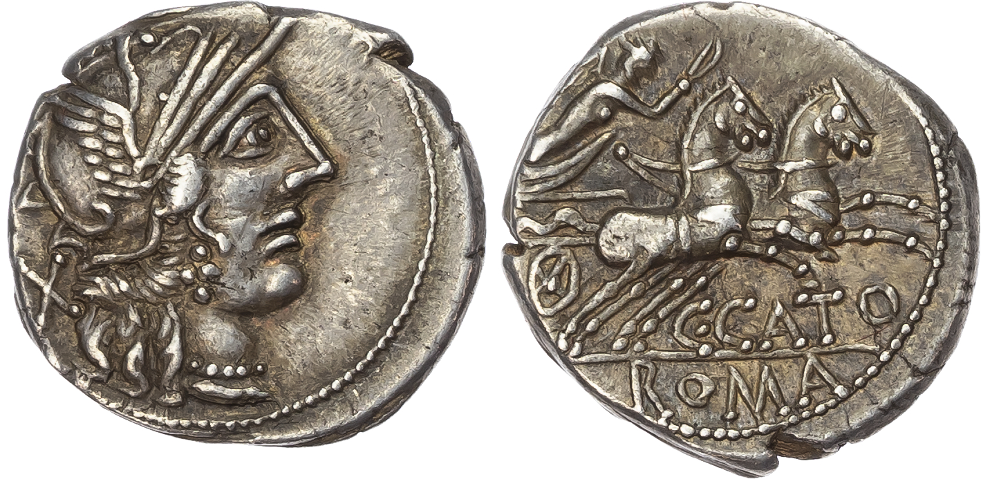 C. Porcius Cato (123 BC) AR Denarius, Rome, 3.66g. 