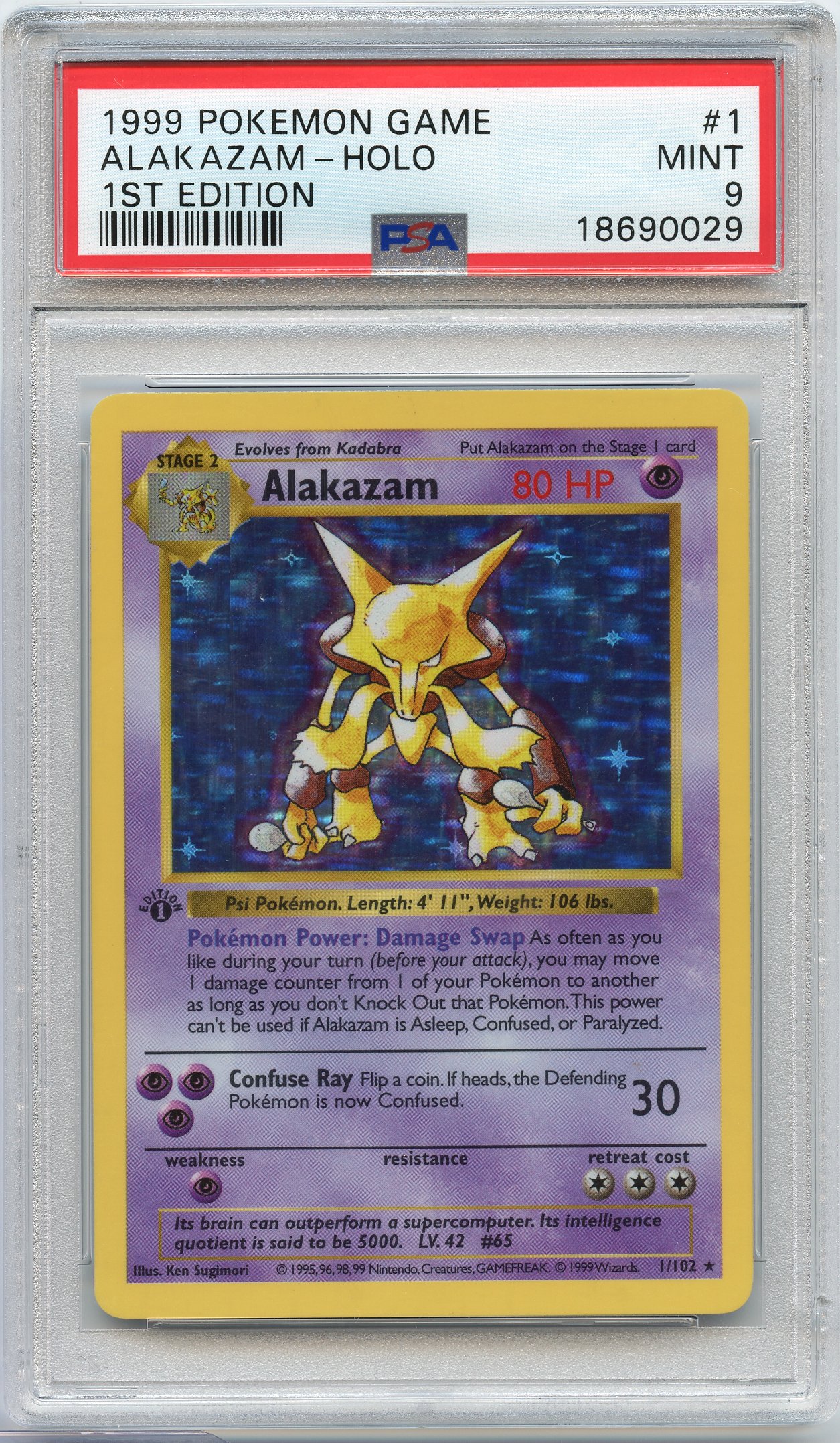 PSA 9 Alakazam #11 Holo Base Set 1st Edition Shadowless