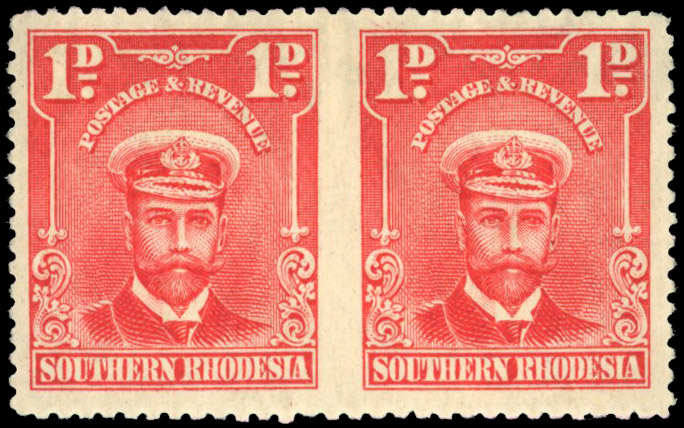 Southern Rhodesia 1924-29 1d bright rose, horizontal pair, error IMPERFORATE BETWEEN S.G. 2a