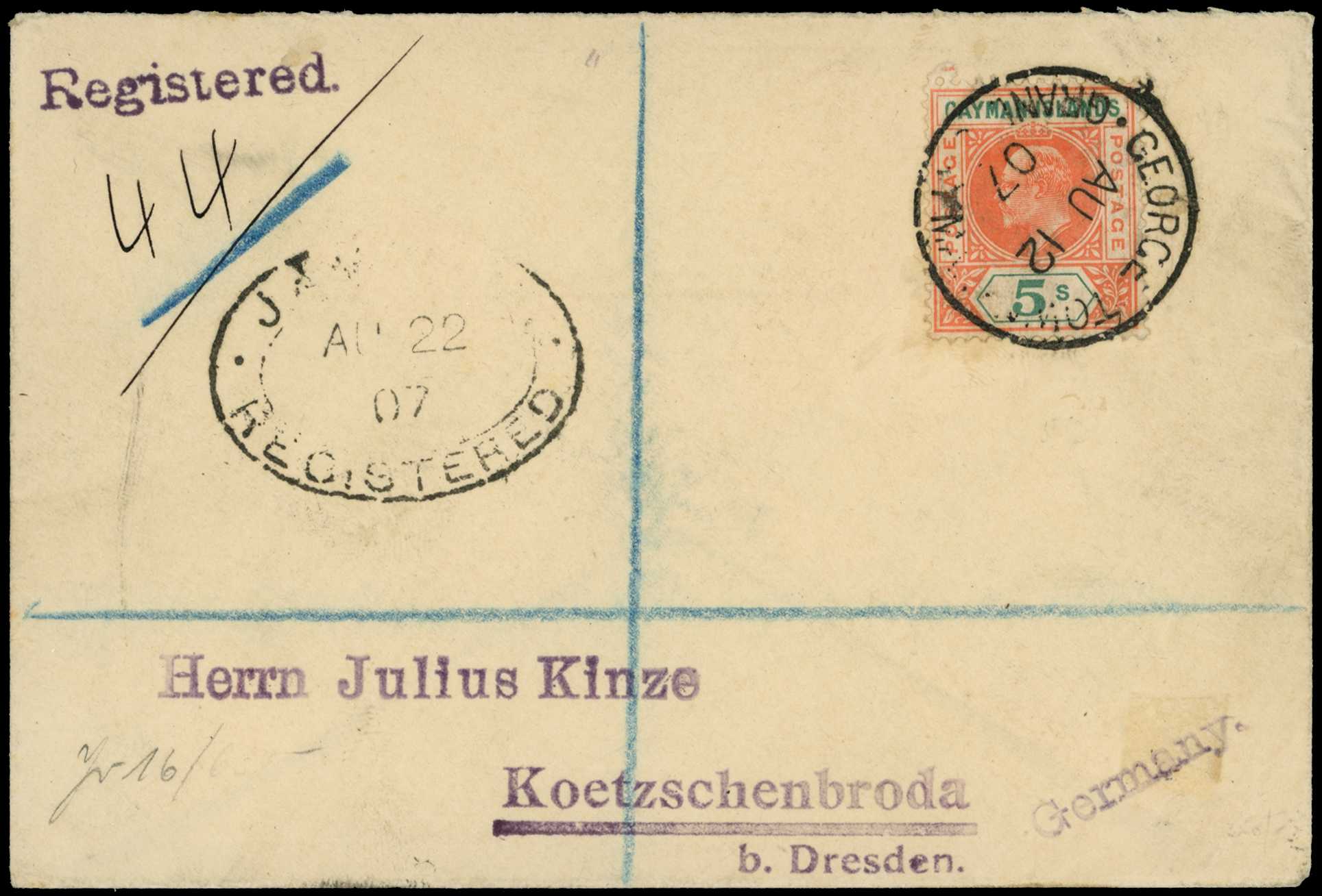 1907 5s salmon and green KEVII on...