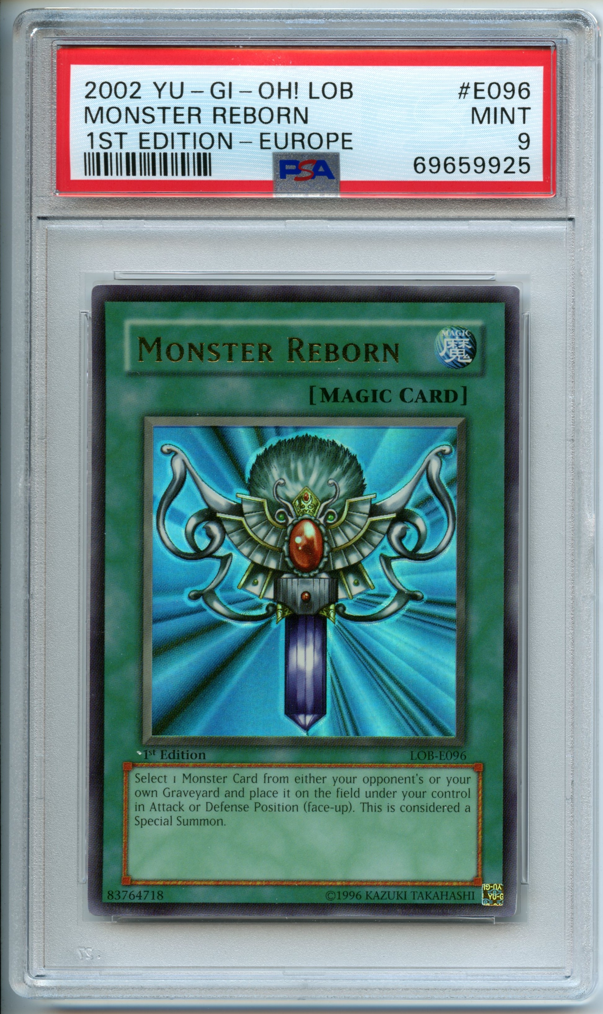 Yu-Gi-Oh! - Monster Reborn  1st Edition  - Legend of Blue Eyes White Dragon - PSA 9