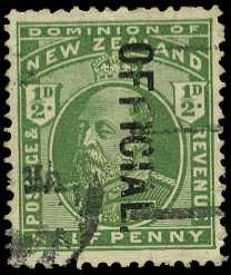 OFFICIAL: 1910 ½d yellow-green wmk 43, optd...
