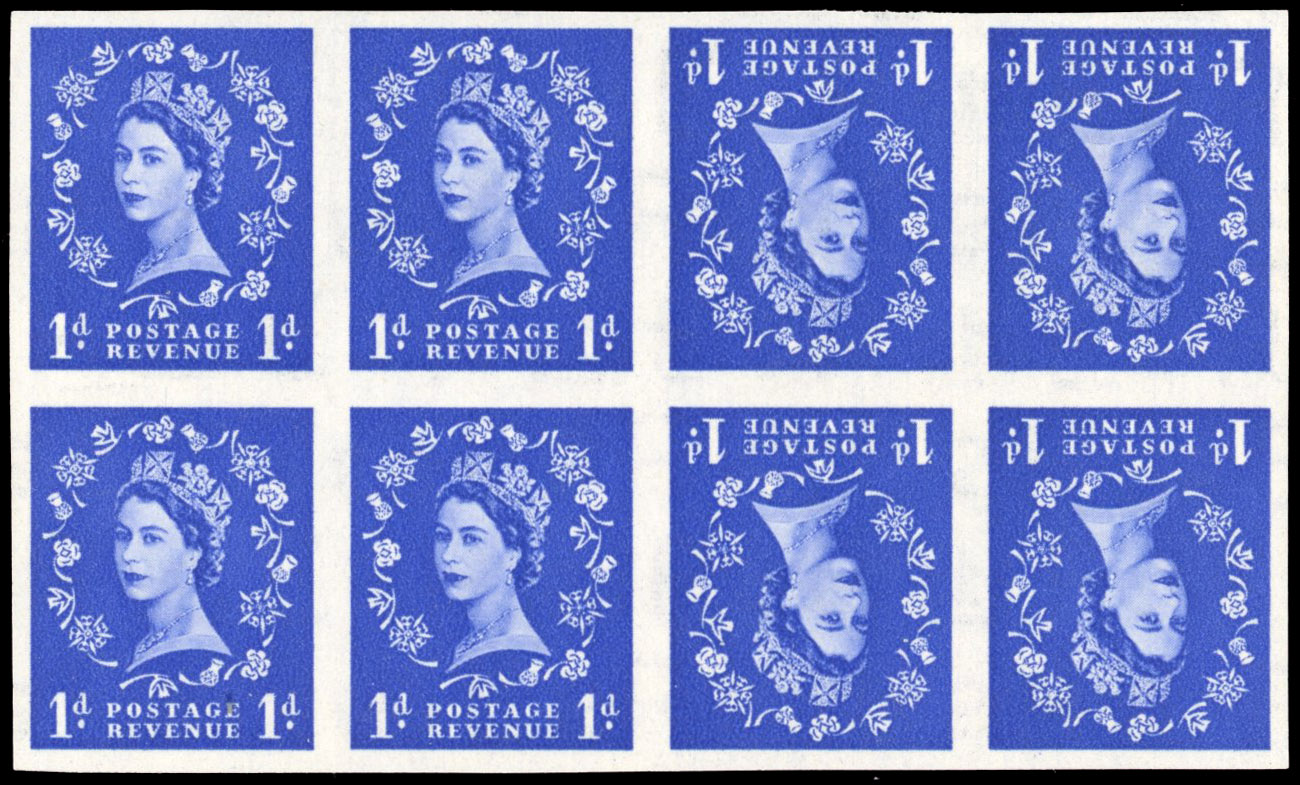 GB SG 516 1952 1d ultramarine tête-bêche imprimatur block