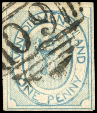 Tasmania SG 3 1853 1d pale blue worn plate used