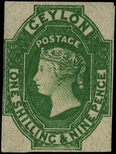 1857-9 1/9d green with four margins (close at left), unused without gum, good colour.  SG 11,...