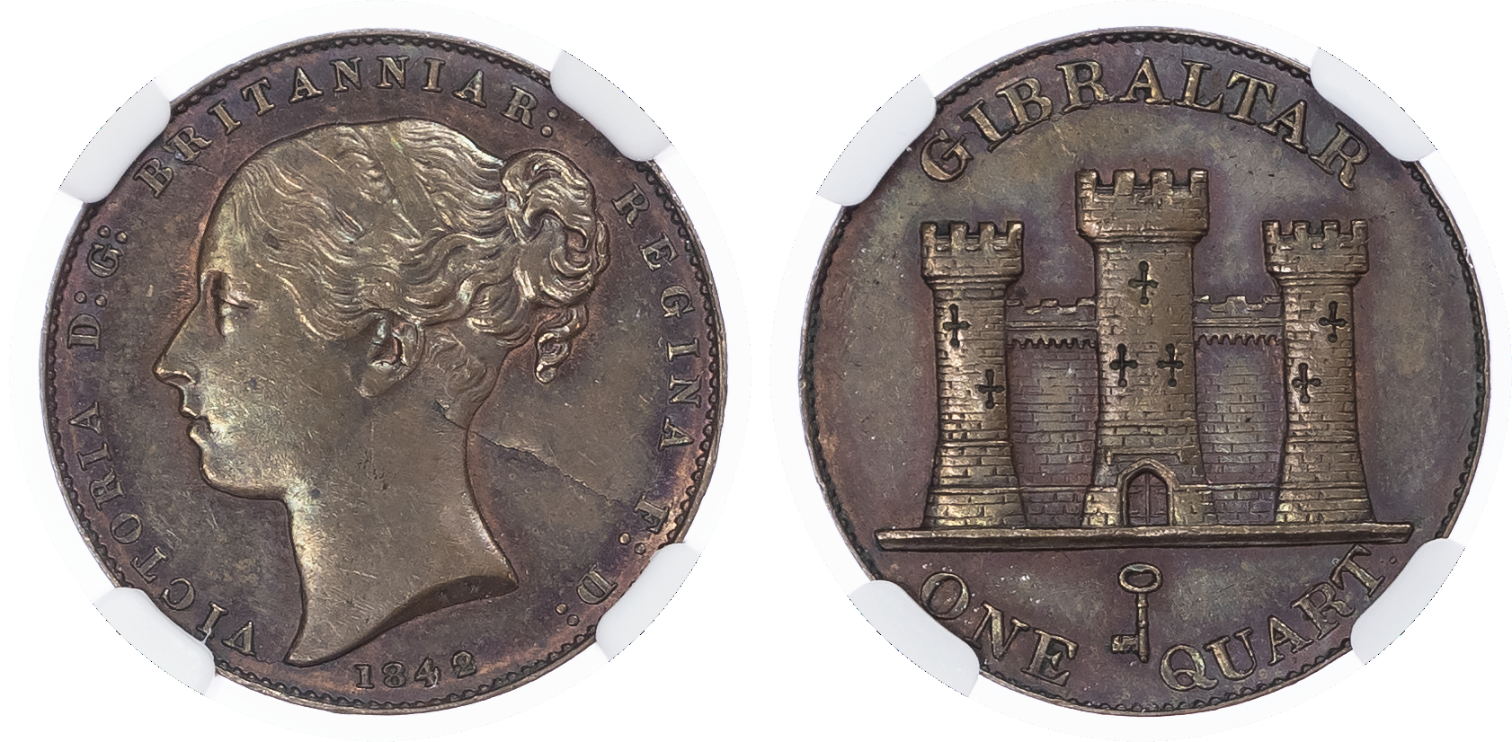 Gibraltar, British Overseas Territories. Victoria CU 1 Quart. 1842/0. 