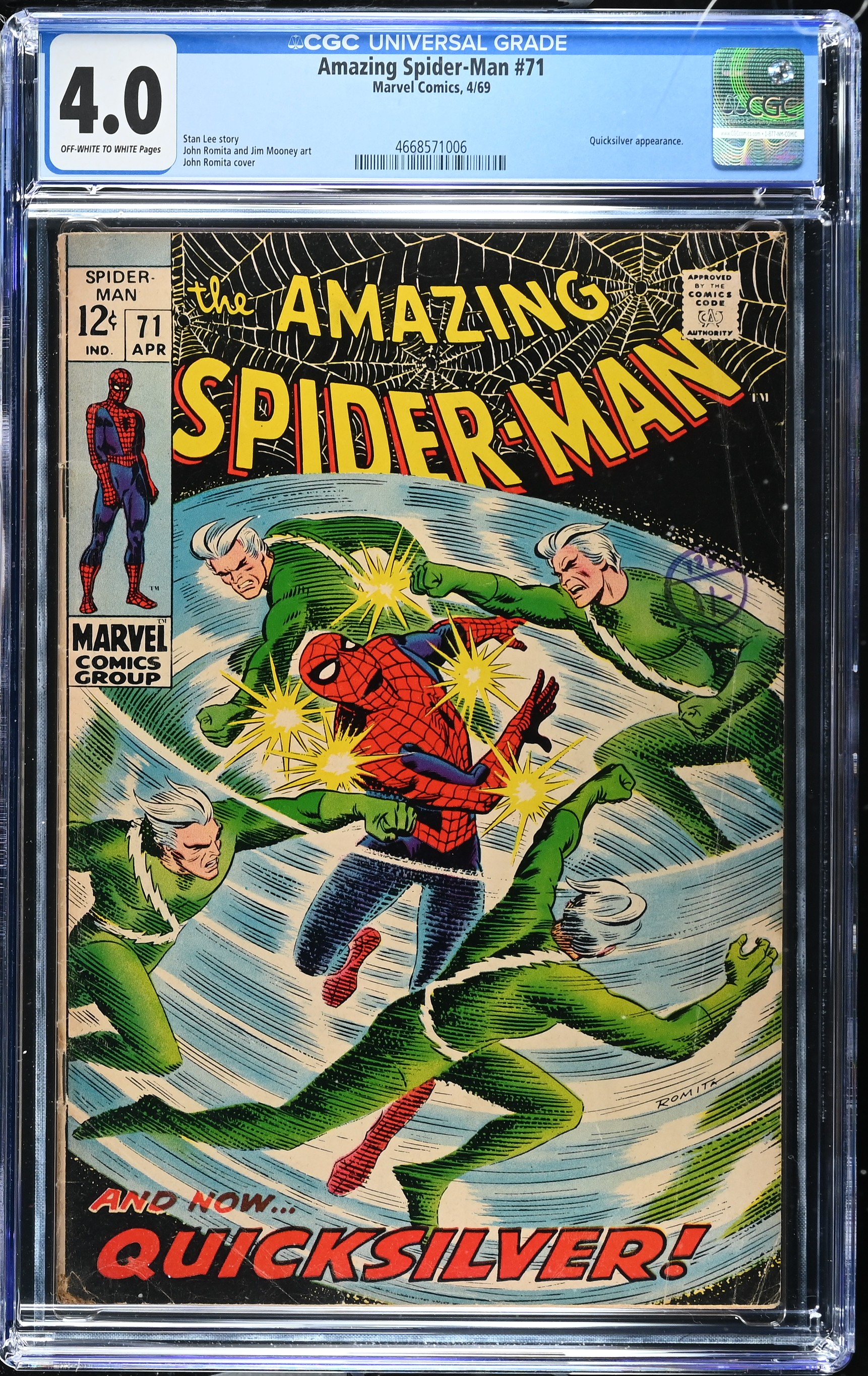 Amazing Spider-Man #71 CGC 4.0 Quicksilver Vs. Spider-Man (Marvel Comics, 1969) Off-White to White Pages