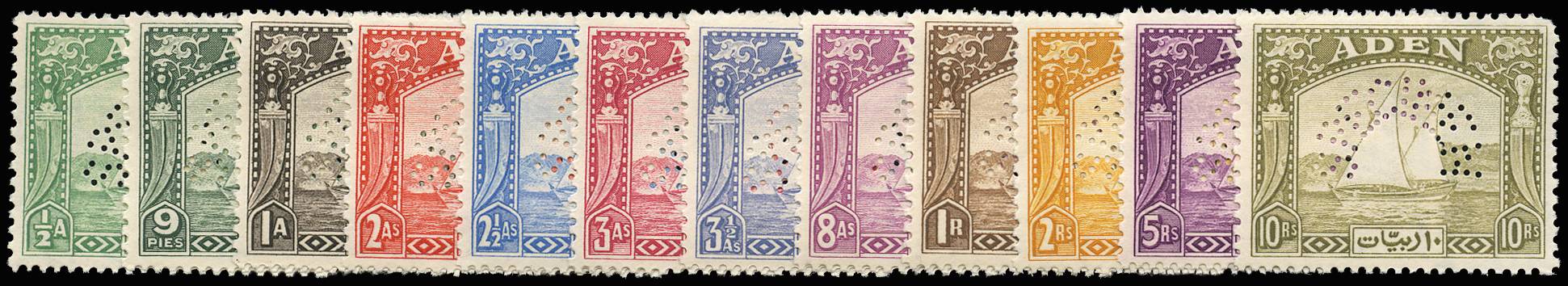 ADEN SG 1s/12s 1937 DHOW SET OF 12 TO 10r SPECIMEN