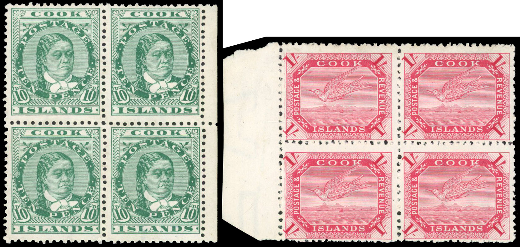 Cook Islands 1909-11 pair and 1913-19 set to 1s