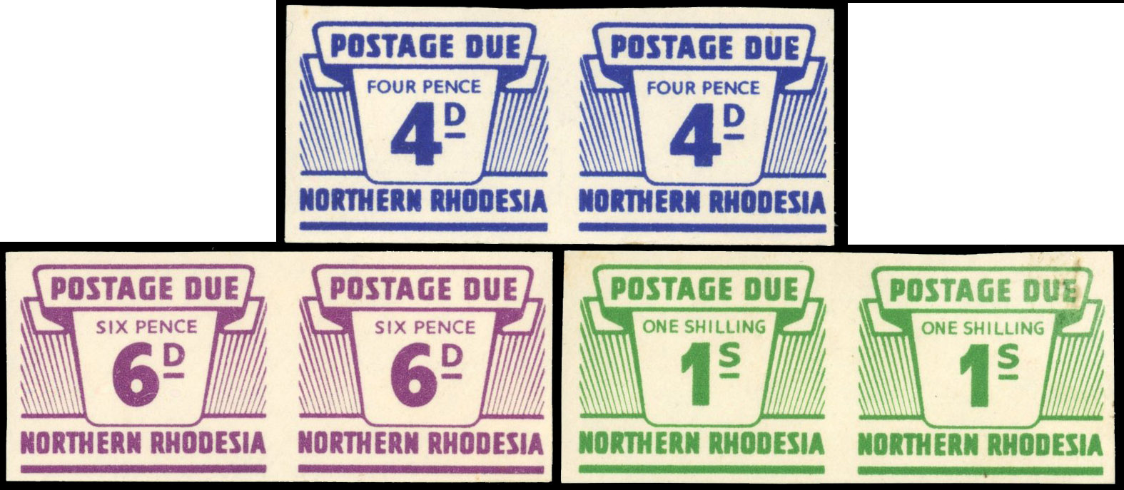 Northern Rhodesia SG D8-10 1963 Dues 4d - 1s plate proof pairs