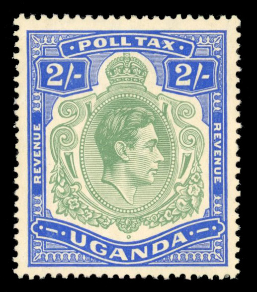 Uganda Poll Tax Keyplate 1940-52 2s green and ultramarine Mint McClellan P2