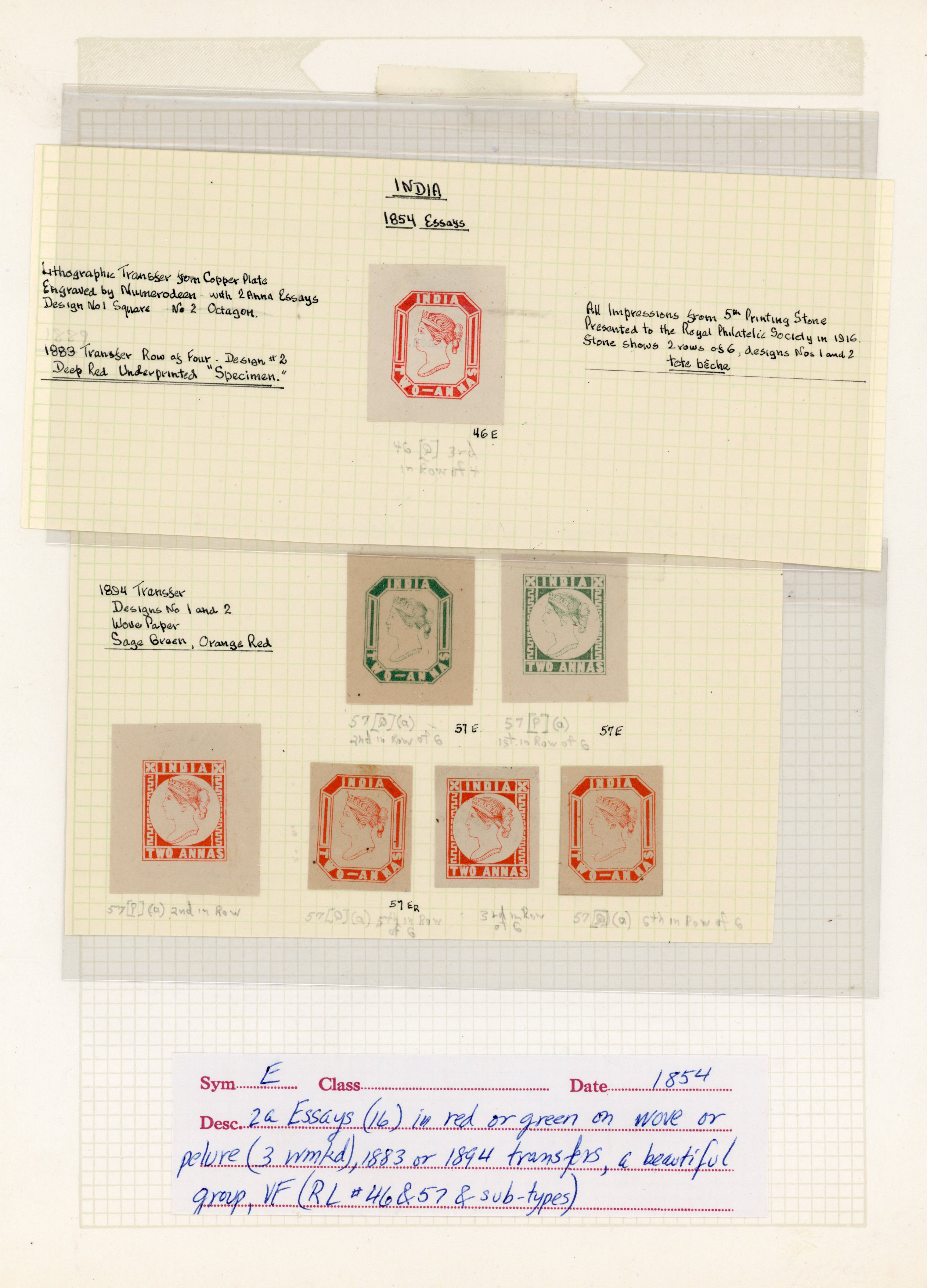 India 1890(?) 2a Essays for Printing the Stamps by Lithography group. Spence 21/29