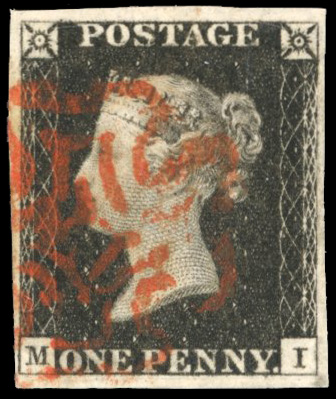 GB: 1840 1d black, plate 1B (MI), clear to large margins, used