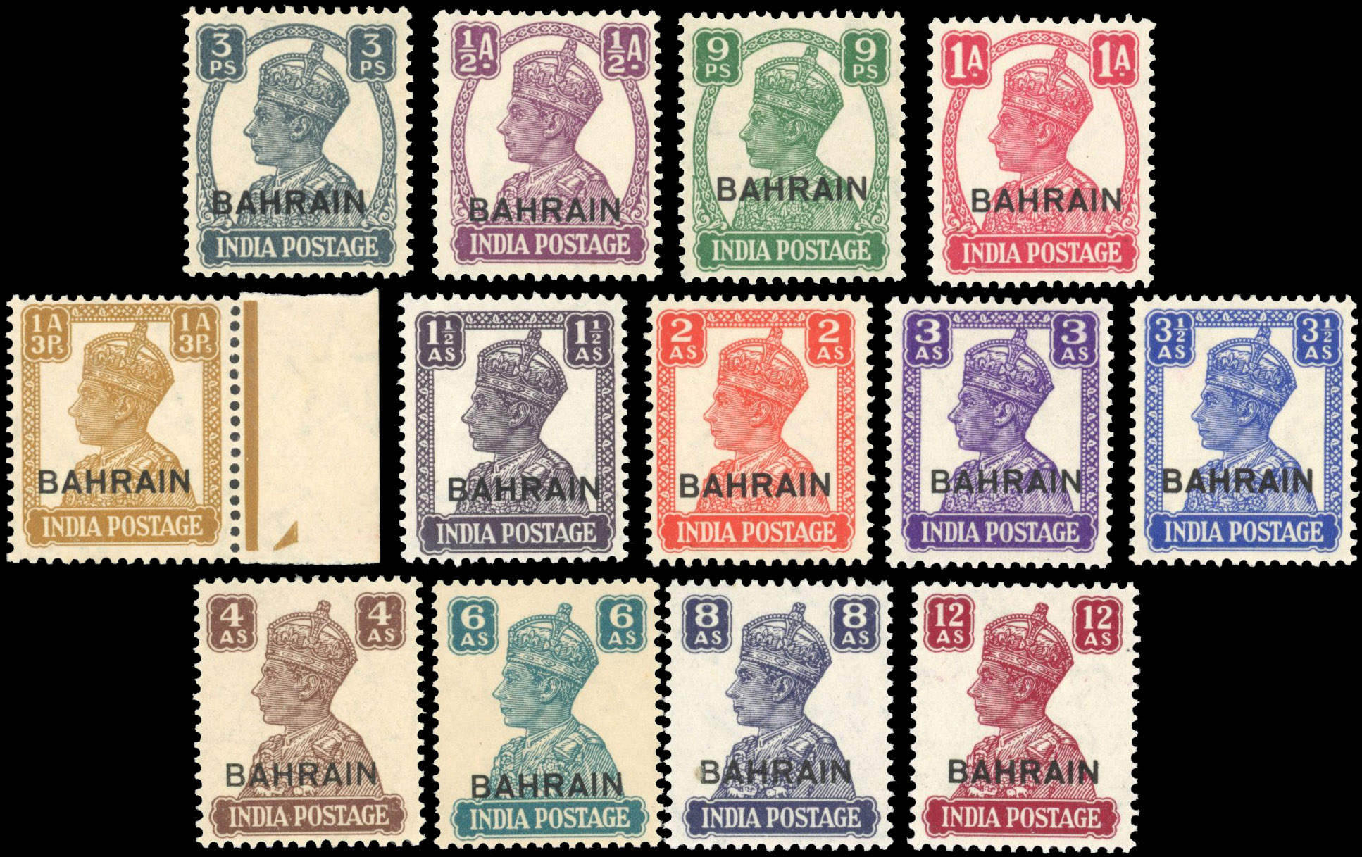 Bahrain 1942-45 white background set mint, SG 38-50
