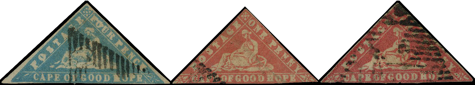 1861 ‘Woodblock’ 1d vermilion, 1d carmine, 4d pale milky blue, all with faults